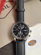 Fossil Rhett Black Quartz Leather Watch BQ2849