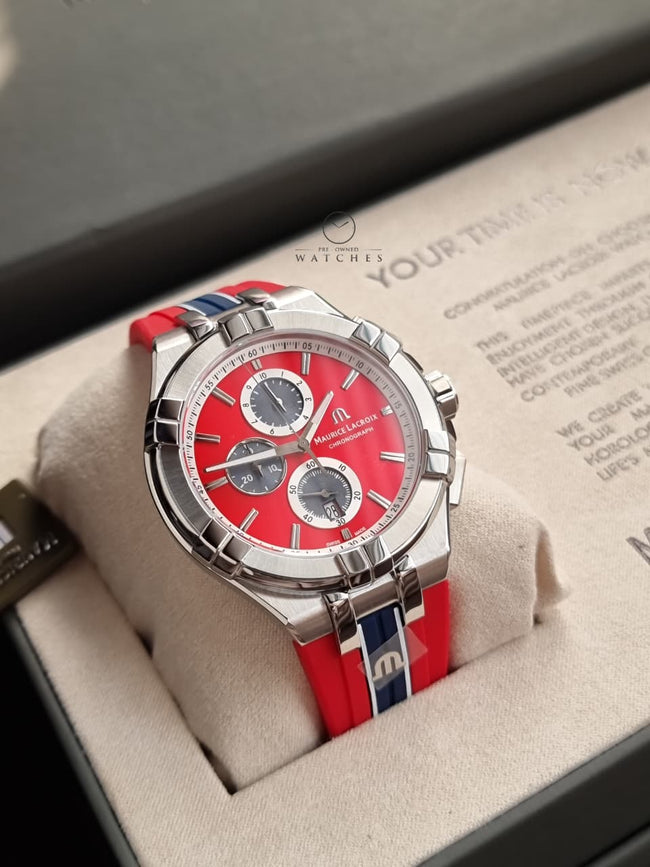 Maurice Lacroix Aikon Beach Volley Vikings Limited Edition Red Dial Red Rubber Strap Watch for Men - AI1018-SS001-530-6 Main Image