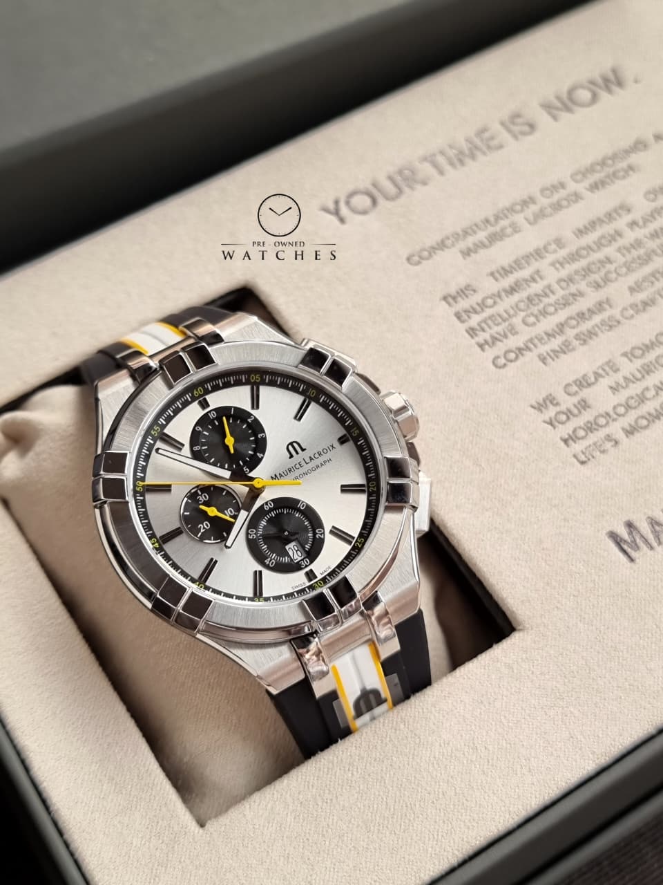 Maurice Lacroix Aikon Two-tone Silicone Strap Silver Dial Chronograph Quartz Watch for Gents - AI1018-TT030-130-K