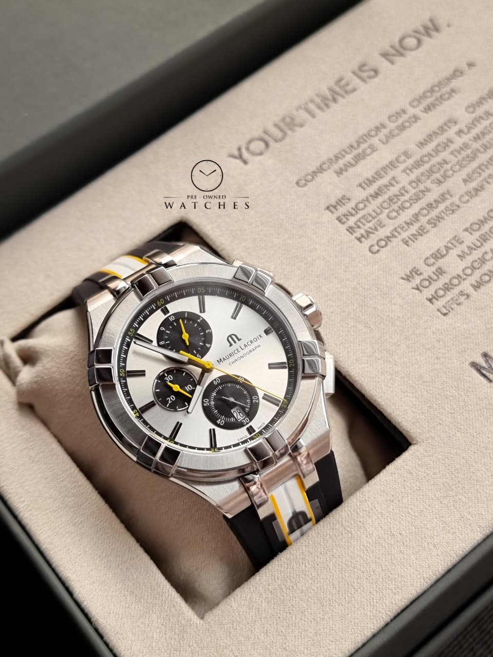 Maurice Lacroix Aikon Two-tone Silicone Strap Silver Dial Chronograph Quartz Watch for Gents - AI1018-TT030-130-K