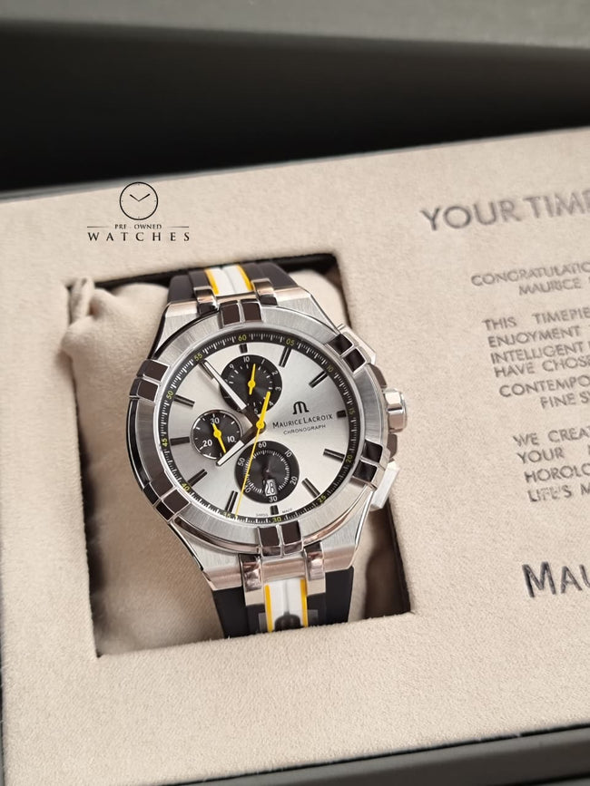 Maurice Lacroix Aikon Two-tone Silicone Strap Silver Dial Chronograph Quartz Watch for Gents - AI1018-TT030-130-K Main Image