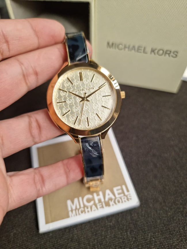 MICHAEL KORSSlim Runway Gold Dial Gold-tone and Navy Blue Resin Ladies Watch Main Image