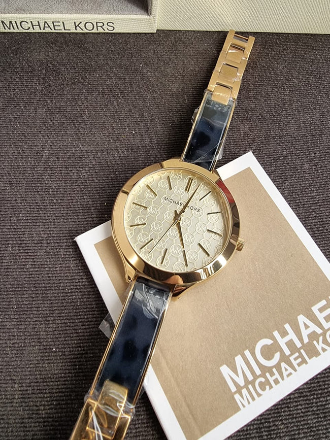 MICHAEL KORSSlim Runway Gold Dial Gold-tone and Navy Blue Resin Ladies Watch Hover Image