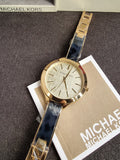 MICHAEL KORSSlim Runway Gold Dial Gold-tone and Navy Blue Resin Ladies Watch