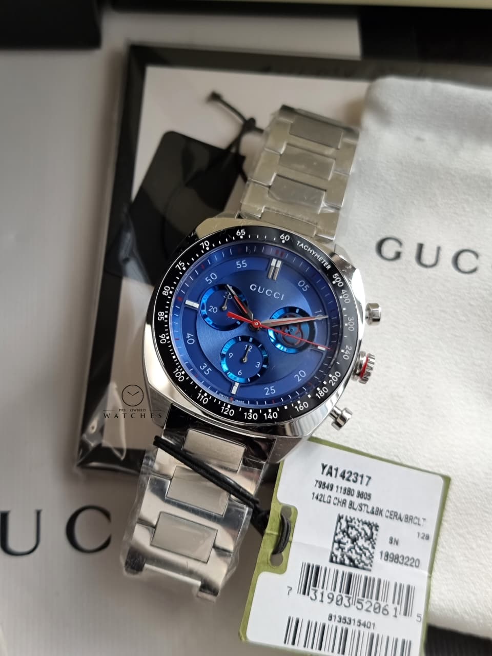 Gucci Men’s Swiss Made Quartz Stainless Steel Blue Dial 41mm Watch YA142317