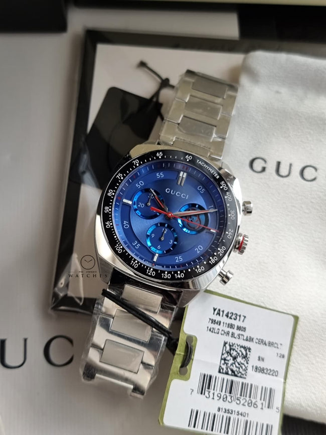 Gucci Men’s Swiss Made Quartz Stainless Steel Blue Dial 41mm Watch YA142317 Hover Image