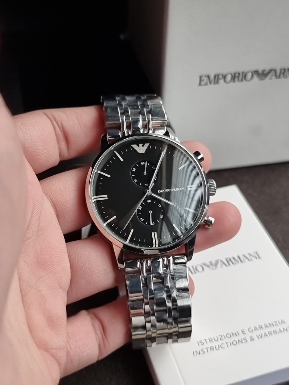 Emporio Armani Men’s Quartz Stainless Steel Black Dial 43mm Watch AR0389