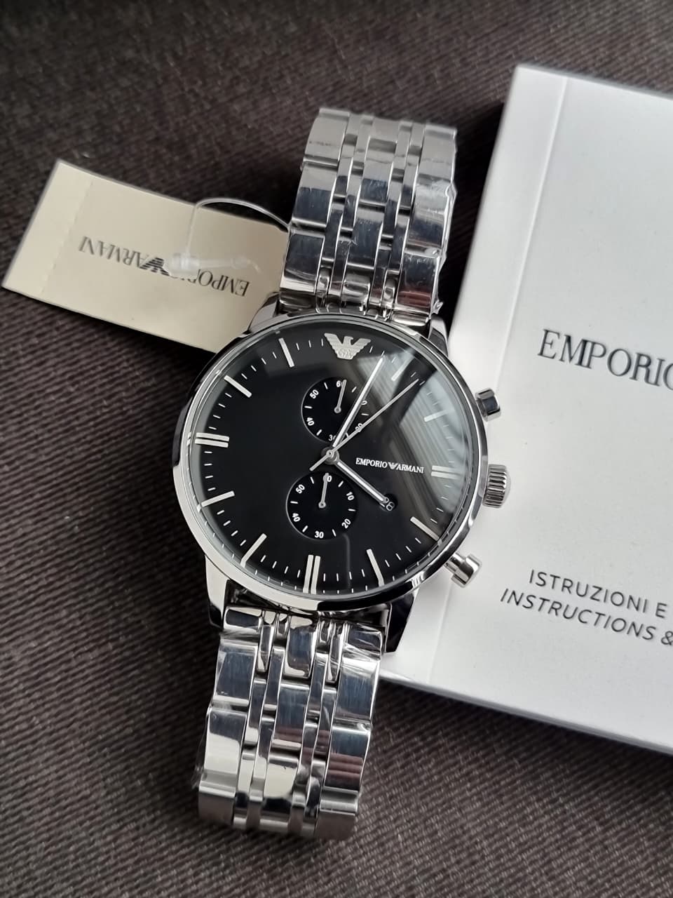 Emporio Armani Men’s Quartz Stainless Steel Black Dial 43mm Watch AR0389
