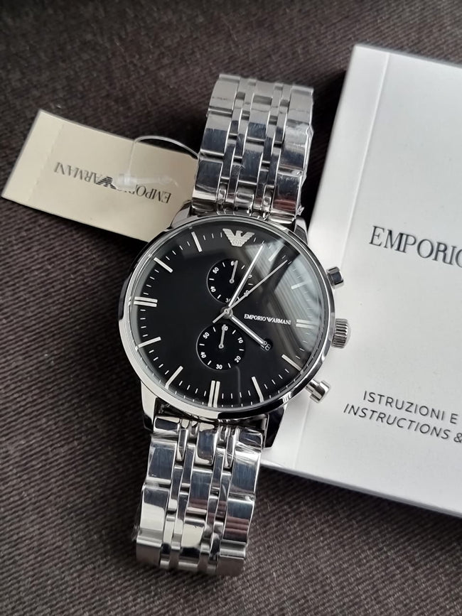 Emporio Armani Men’s Quartz Stainless Steel Black Dial 43mm Watch AR0389 Main Image