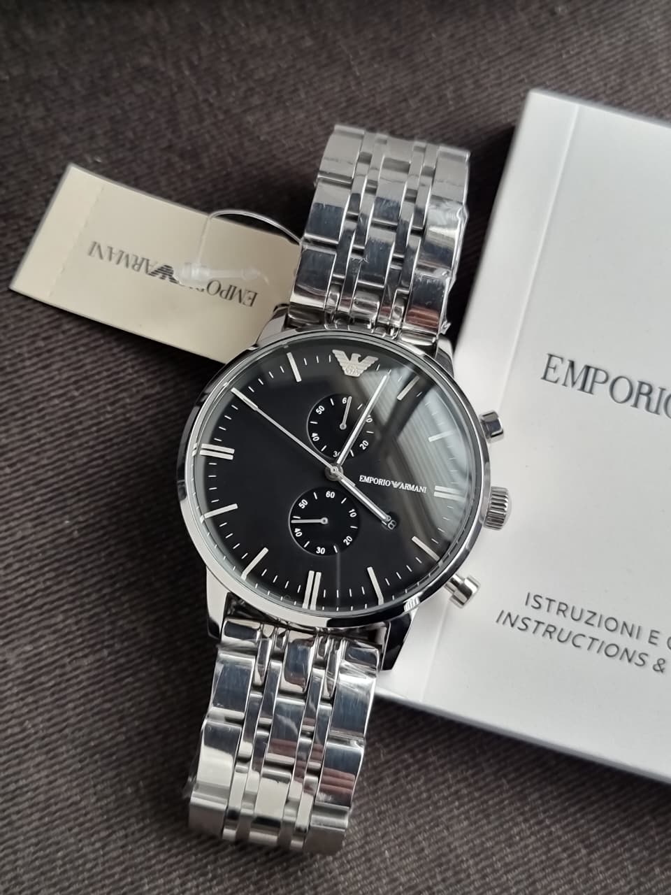 Emporio Armani Men’s Quartz Stainless Steel Black Dial 43mm Watch AR0389
