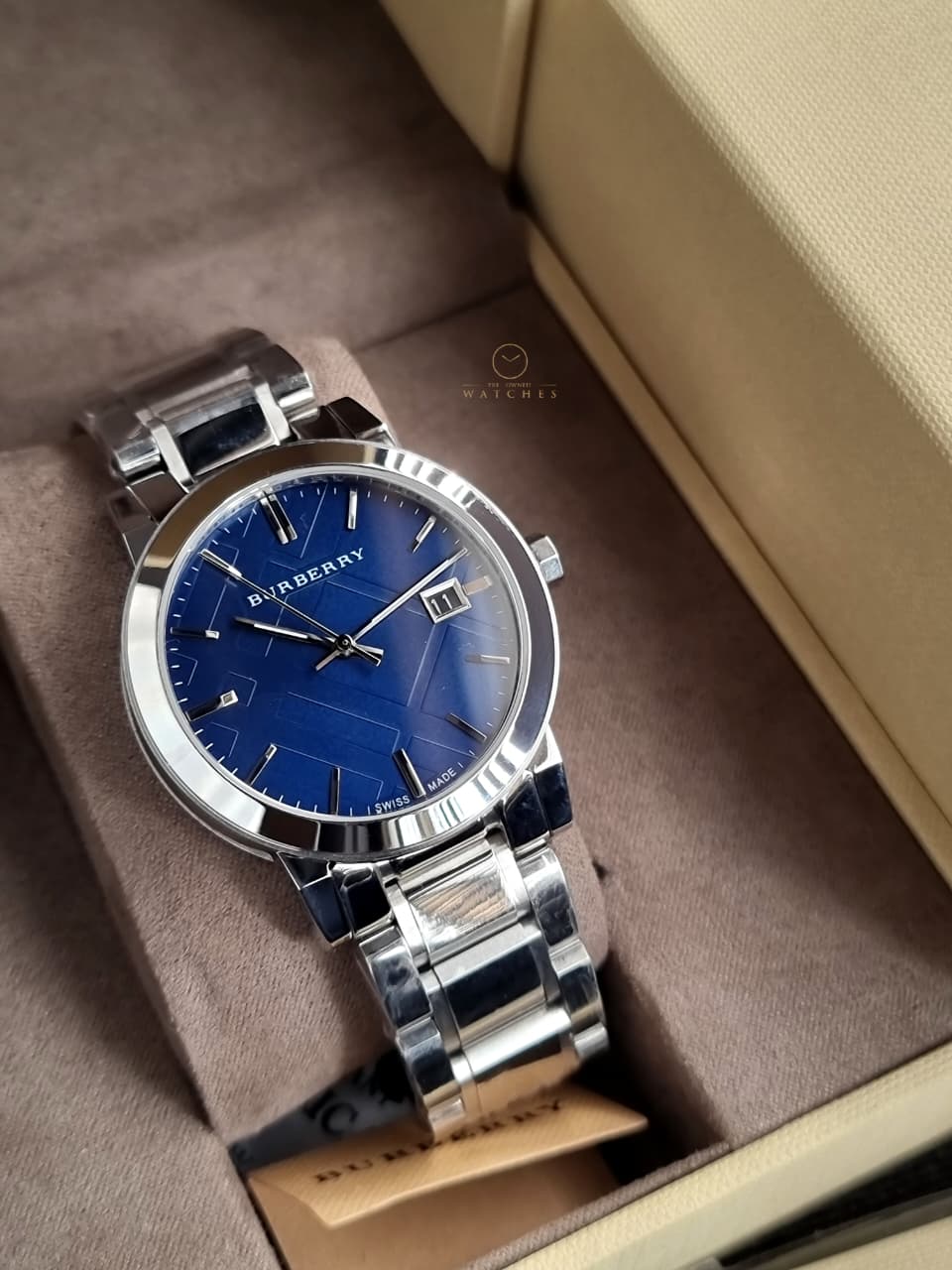 BURBERRY Blue Check Stamped Dial Stainless Steel Men's Watch BU9031