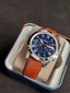 Fossil Grant Brown Leather Strap Blue Dial Chronograph Quartz Watch for Gents - FS5210 (Without Tag )