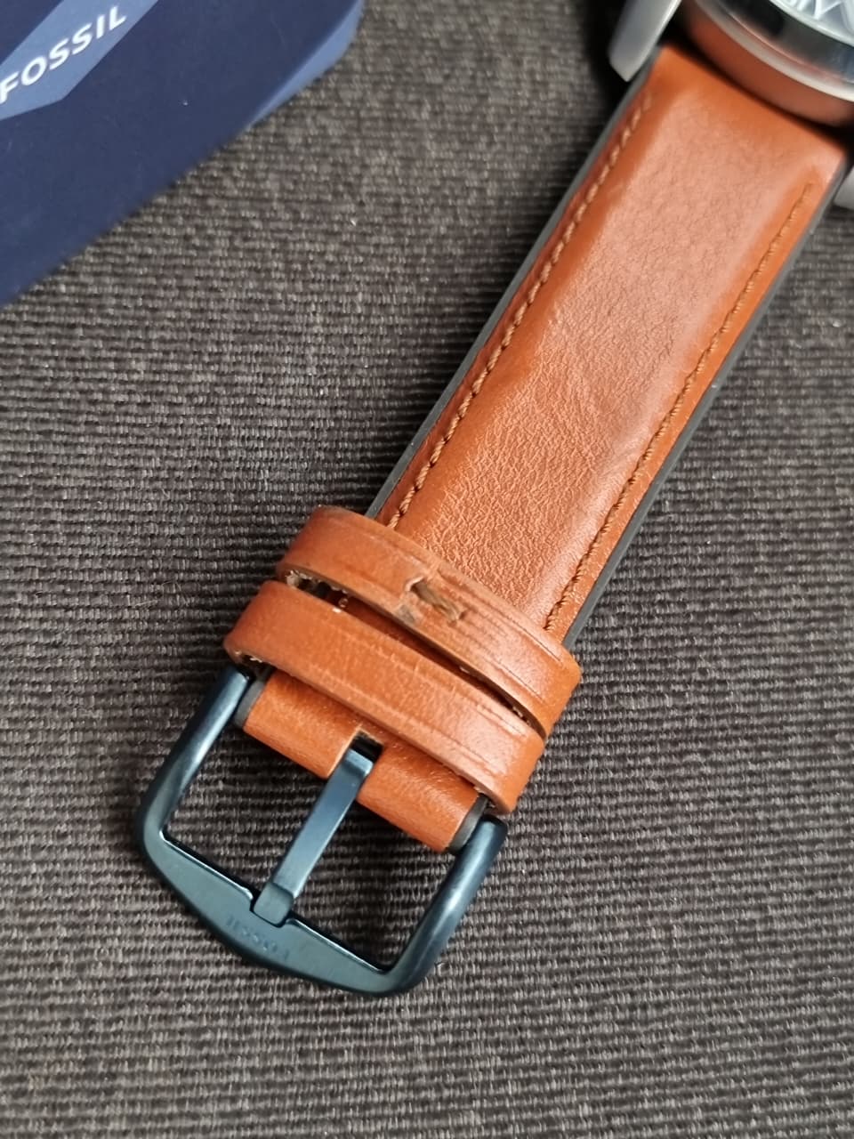 Fossil Grant Brown Leather Strap Blue Dial Chronograph Quartz Watch for Gents - FS5210 (Without Tag )