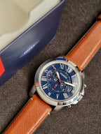 Fossil Grant Brown Leather Strap Blue Dial Chronograph Quartz Watch for Gents - FS5210 (Without Tag )