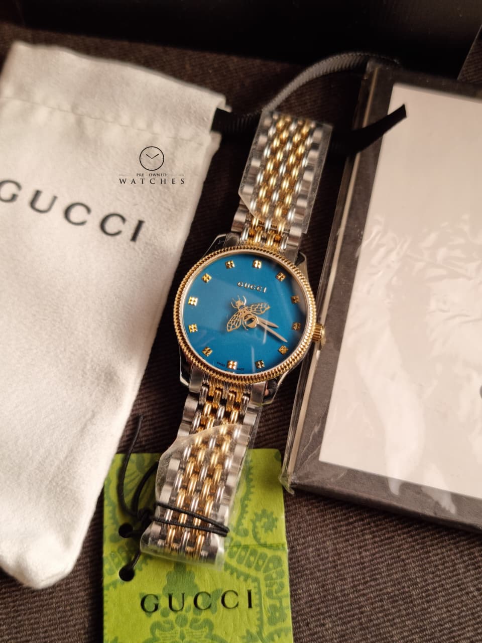 Gucci Women's Swiss Made Quartz Two Tone Stainless Steel Blue Dial