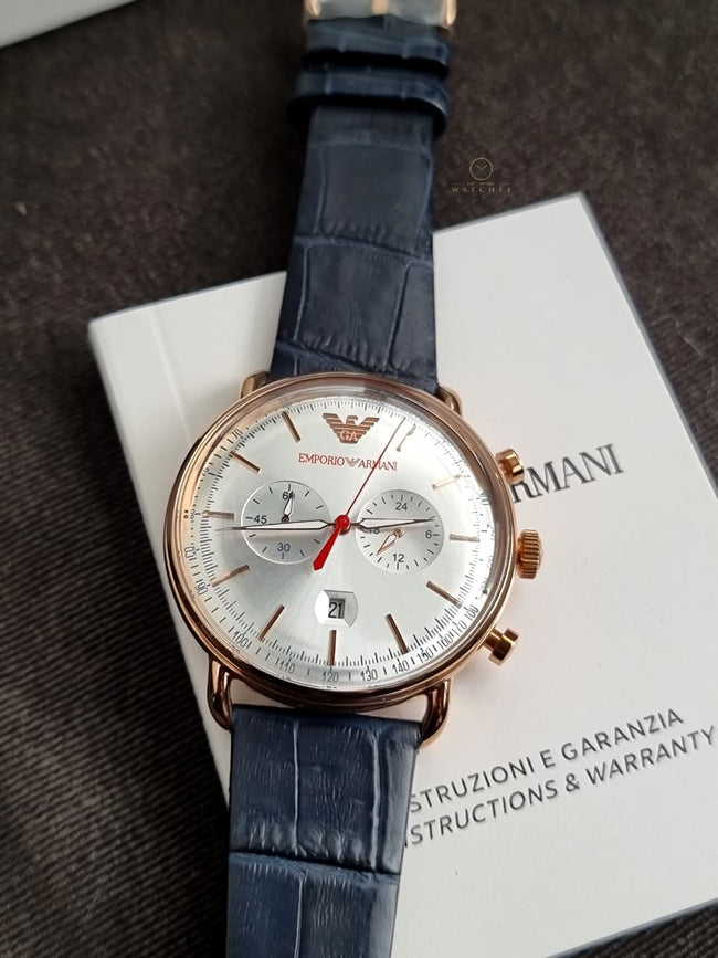 Emporio Armani Men’s Chronograph Quartz Leather Strap Blue Watch AR11123 Main Image