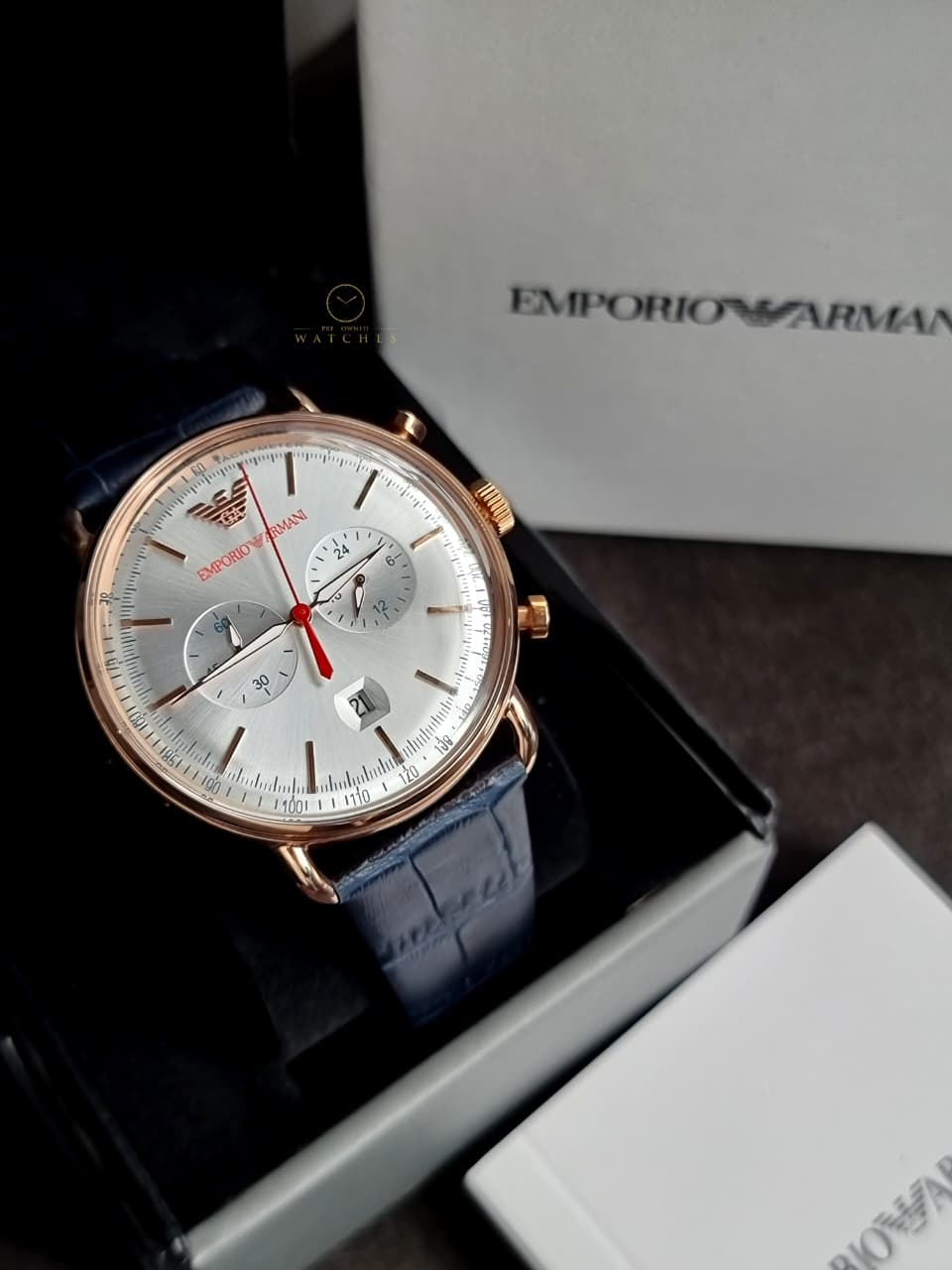 Emporio Armani Men’s Chronograph Quartz Leather Strap Blue Watch AR11123