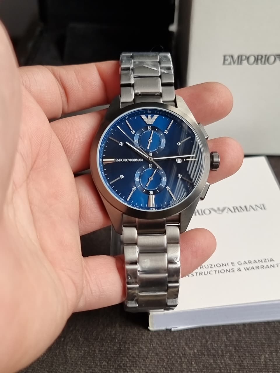 Emporio Armani Men’s Quartz Grey Stainless Steel Blue Dial 42mm Watch AR11481