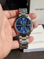 Emporio Armani Men’s Quartz Grey Stainless Steel Blue Dial 42mm Watch AR11481