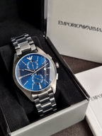Emporio Armani Men’s Quartz Grey Stainless Steel Blue Dial 42mm Watch AR11481