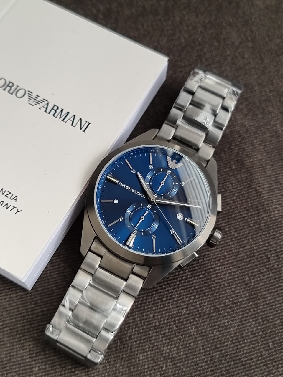 Emporio Armani Men’s Quartz Grey Stainless Steel Blue Dial 42mm Watch AR11481