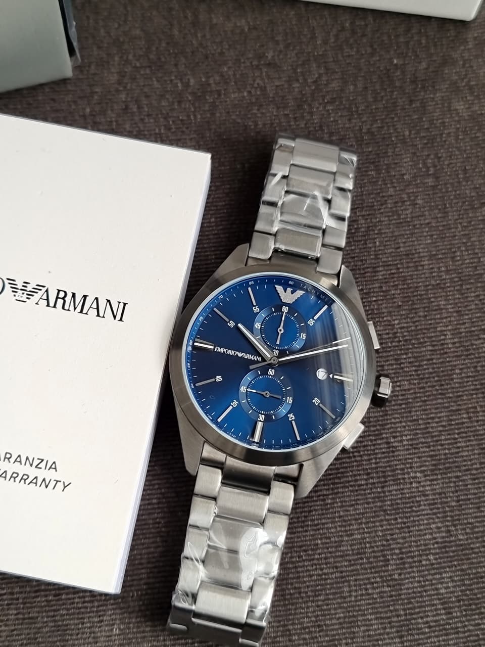 Emporio Armani Men’s Quartz Grey Stainless Steel Blue Dial 42mm Watch AR11481