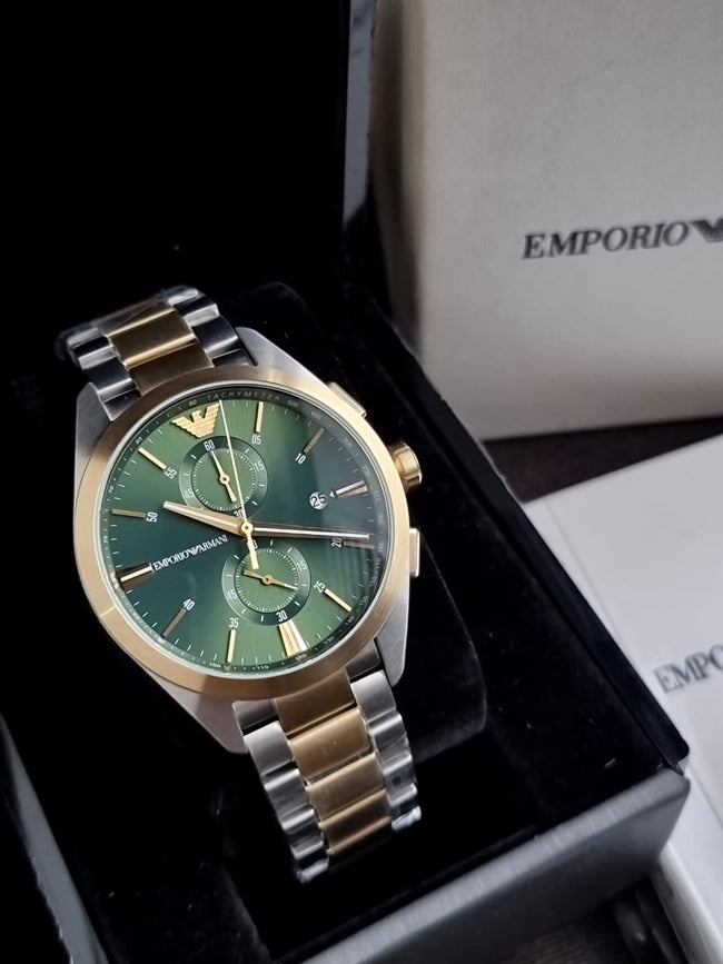 Emporio Armani Claudio Two-tone Stainless Steel Green Dial Chronograph Quartz Watch for Gents - AR11511 (Without Tag ) Hover Image
