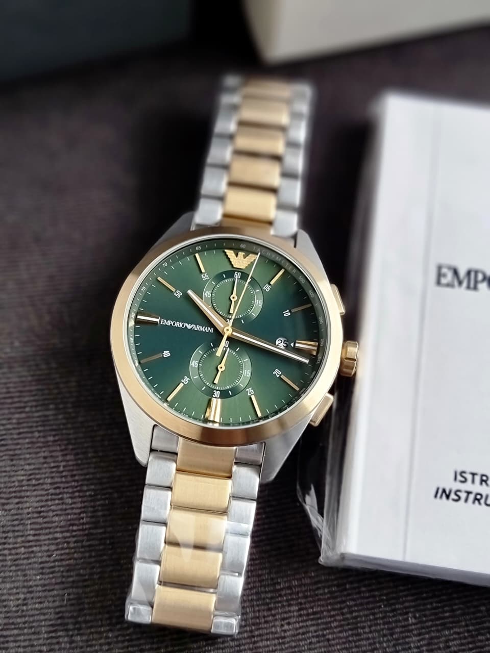Emporio Armani Claudio Two-tone Stainless Steel Green Dial Chronograph Quartz Watch for Gents - AR11511 (Without Tag )