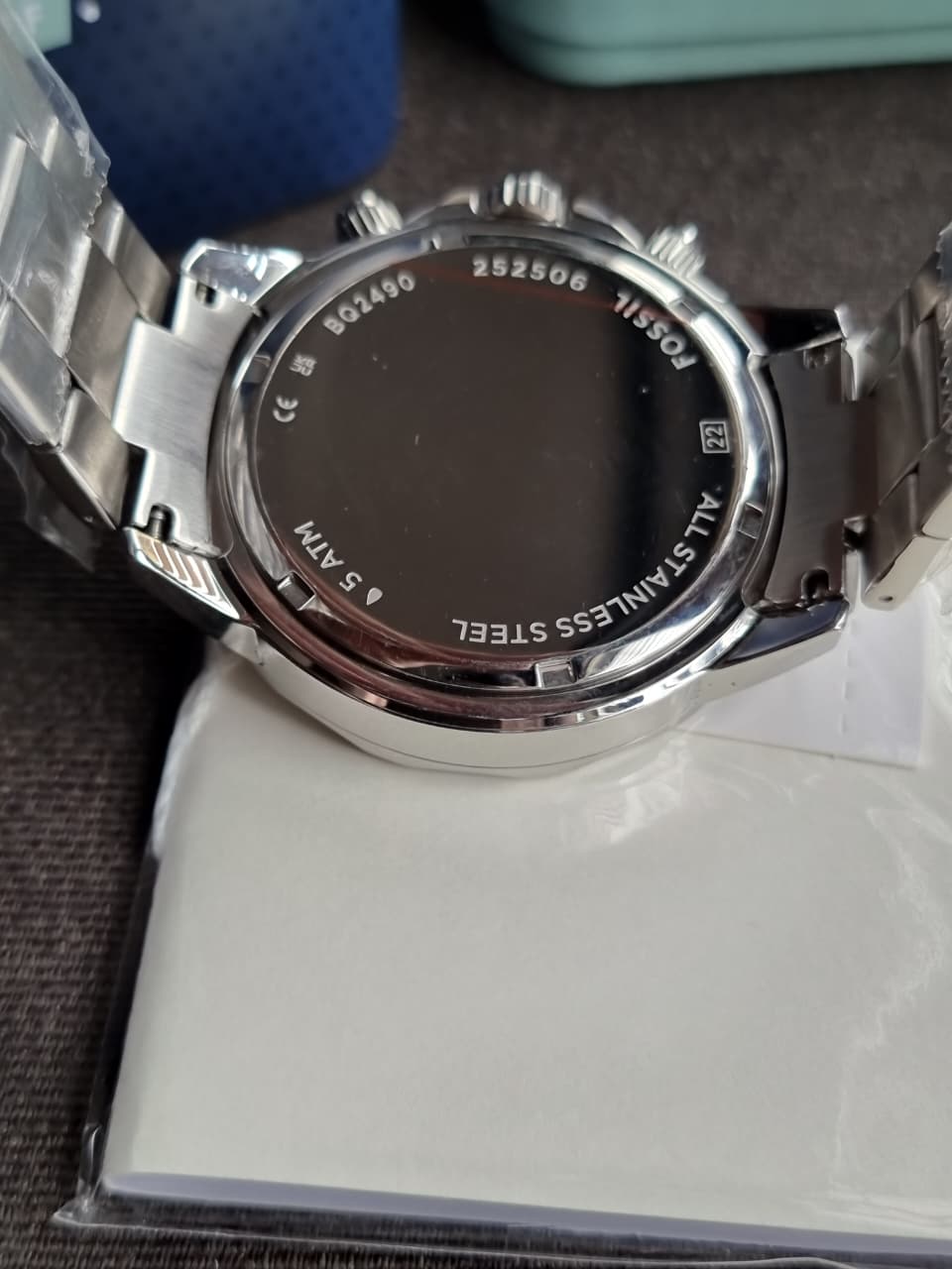 Fossil Men’s Chronograph Quartz Stainless Steel Silver Dial 45mm Watch BQ2490 (Without Tag )