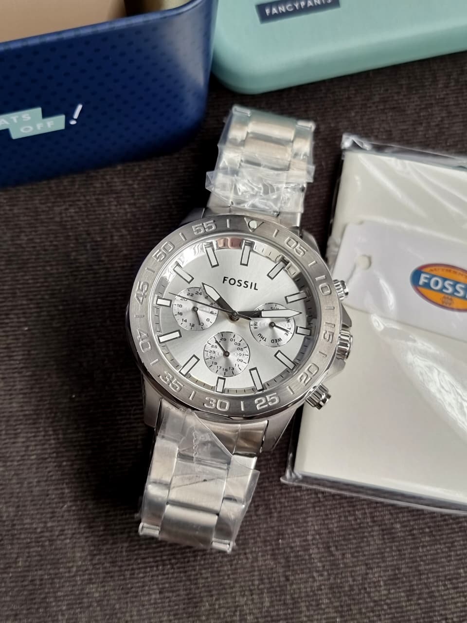 Fossil Men’s Chronograph Quartz Stainless Steel Silver Dial 45mm Watch BQ2490 (Without Tag )