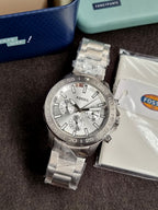 Fossil Men’s Chronograph Quartz Stainless Steel Silver Dial 45mm Watch BQ2490 (Without Tag )