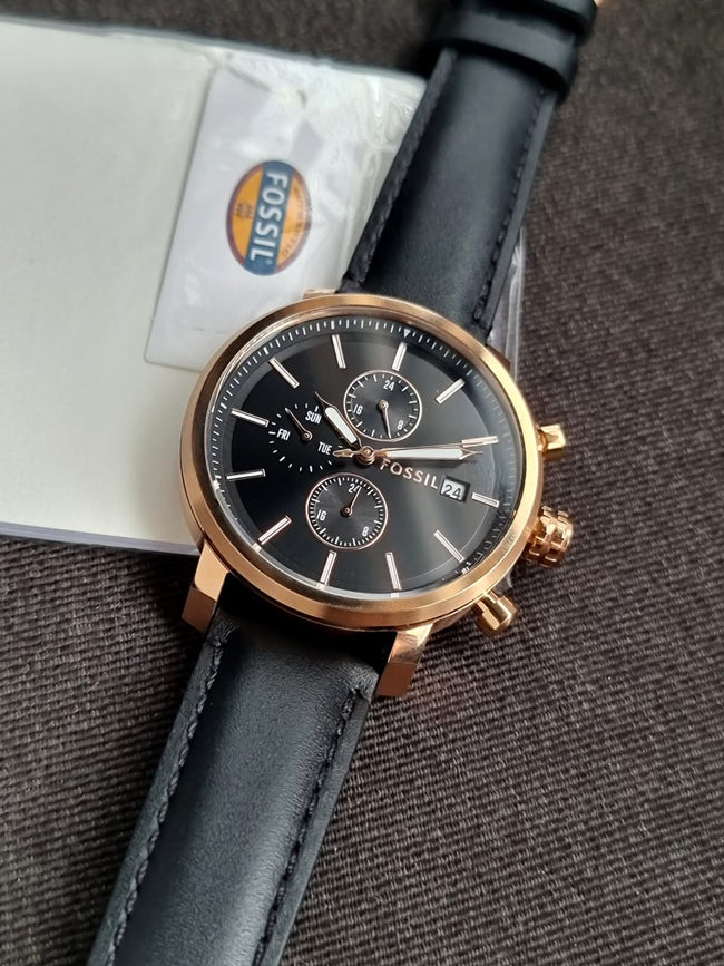 Fossil Rhett Multifunction Black Leather Watch - BQ2893 (Without Tag) Hover Image