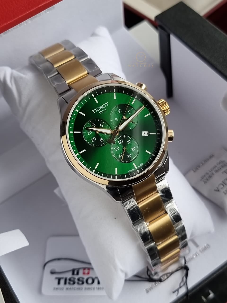 TISSOT Men’s Swiss Made Quartz Two-tone Stainless Steel Green Dial 45mm Watch T116.617.22.091.00