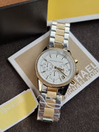 Michael Kors Women’s Quartz Chronograph Stainless Steel White Dial 37mm Watch MK6474 (WITHOUT TAG)