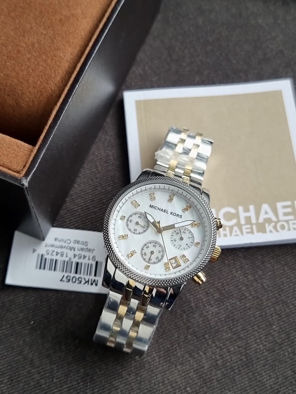 Michael Kors Jet Set Two-tone Stainless Steel Mother of pearl Dial Chronograph Quartz Watch for Ladies - MK-5057