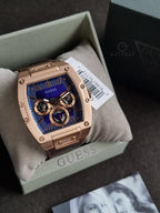 Guess Men’s Quartz Brown Silicone & Leather Strap Blue Dial 43mm Watch GW0202G2