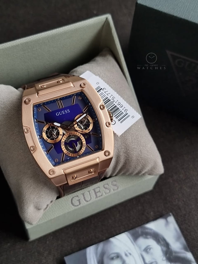 Guess Men’s Quartz Brown Silicone & Leather Strap Blue Dial 43mm Watch GW0202G2 Main Image
