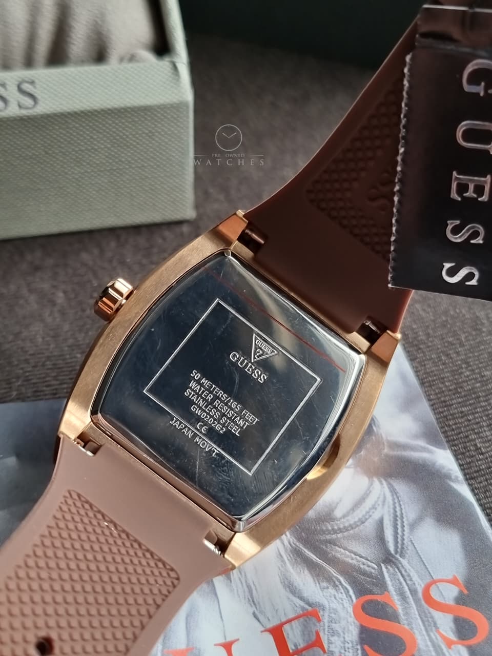 Guess Men’s Quartz Brown Silicone & Leather Strap Blue Dial 43mm Watch GW0202G2