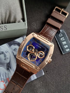 Guess Men’s Quartz Brown Silicone & Leather Strap Blue Dial 43mm Watch GW0202G2