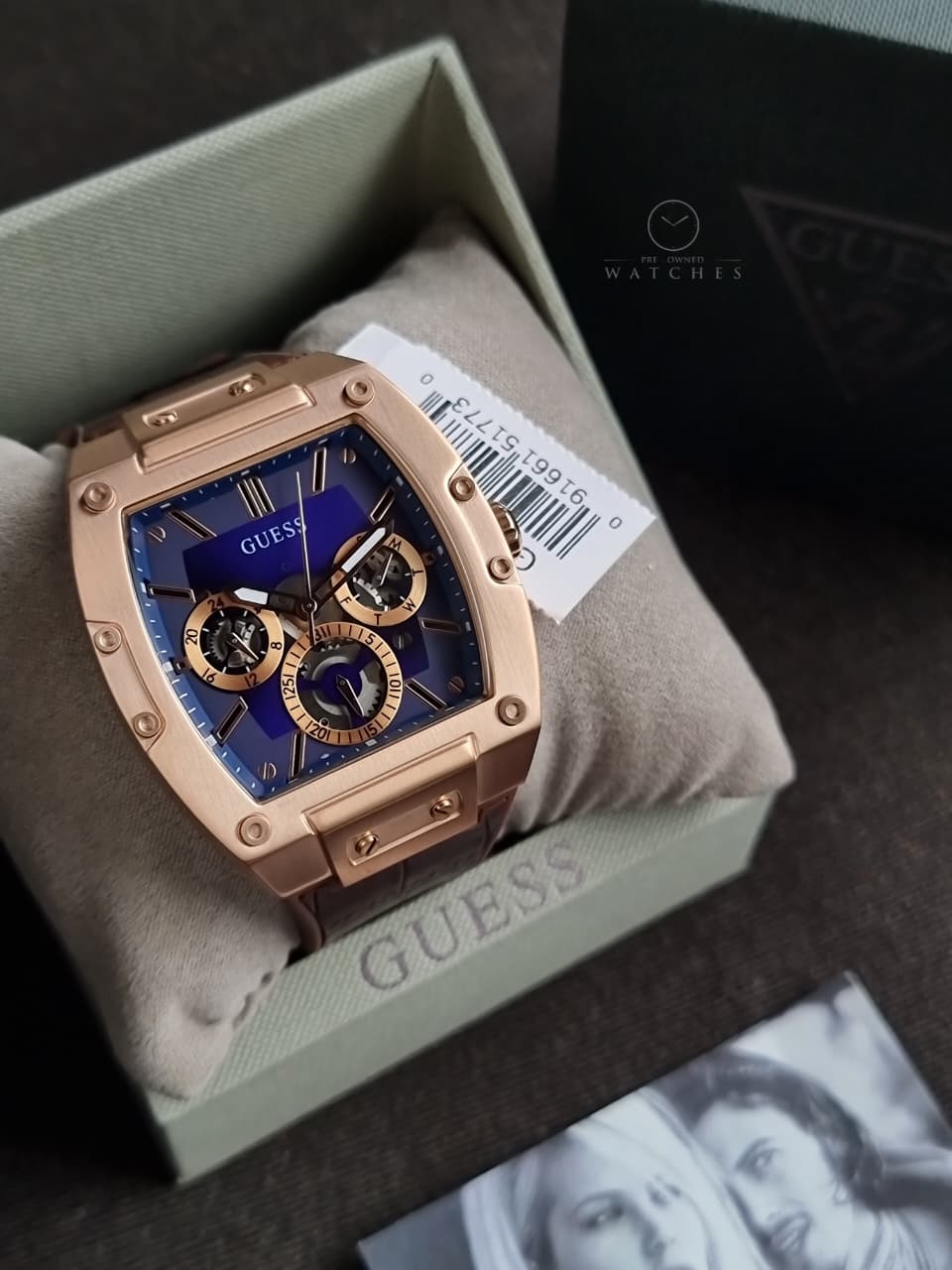 Guess Men’s Quartz Brown Silicone & Leather Strap Blue Dial 43mm Watch GW0202G2