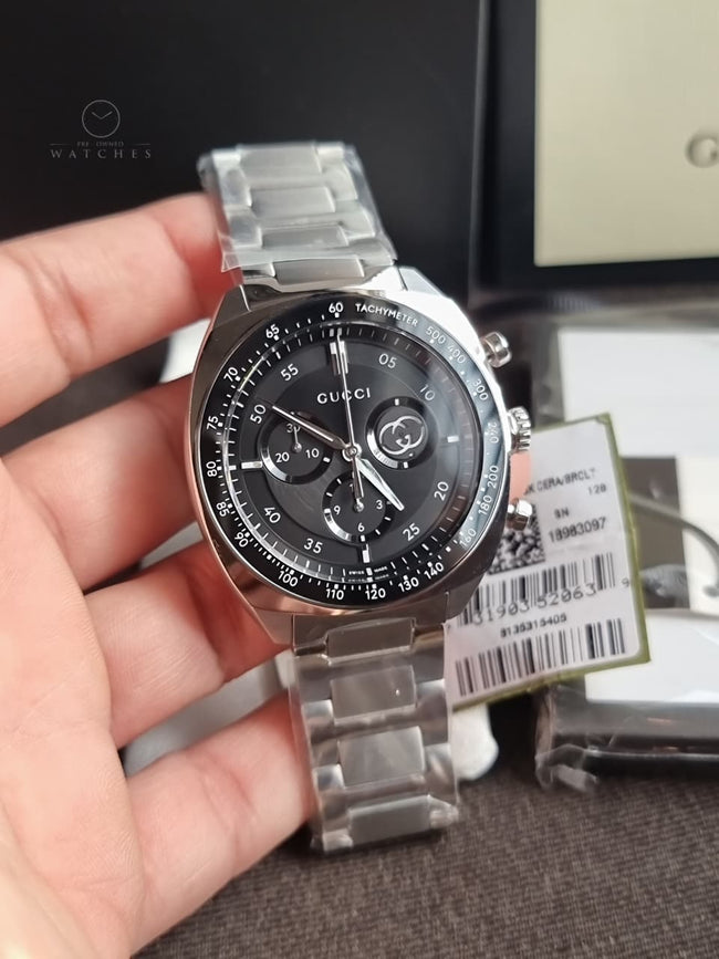 GUCCI Interlocking G Chronograph Quartz Black Dial Men's Watch Item No. YA142316 Main Image