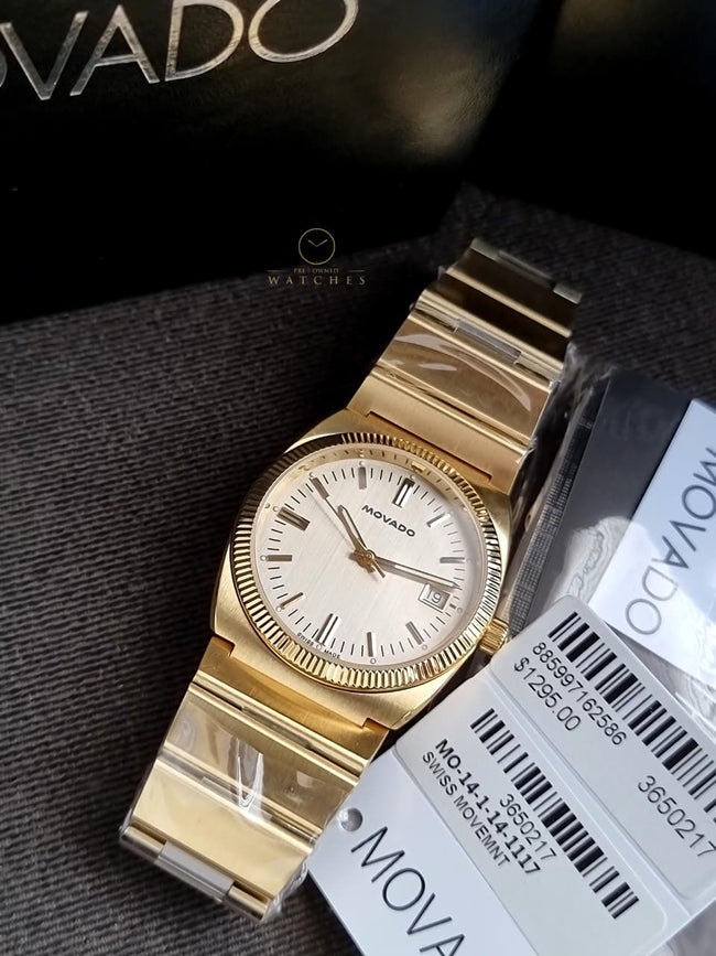 Movado Heritage Series Ondoplan Pale Gold Fluted bezel Ionic Men's Watch 3650217 Main Image