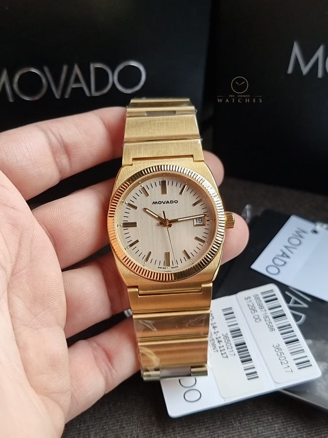 Movado Heritage Series Ondoplan Pale Gold Fluted bezel Ionic Men's Watch 3650217 Hover Image