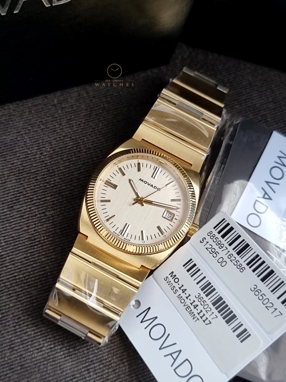 Movado Heritage Series Ondoplan Pale Gold Fluted bezel Ionic Men's Watch 3650217