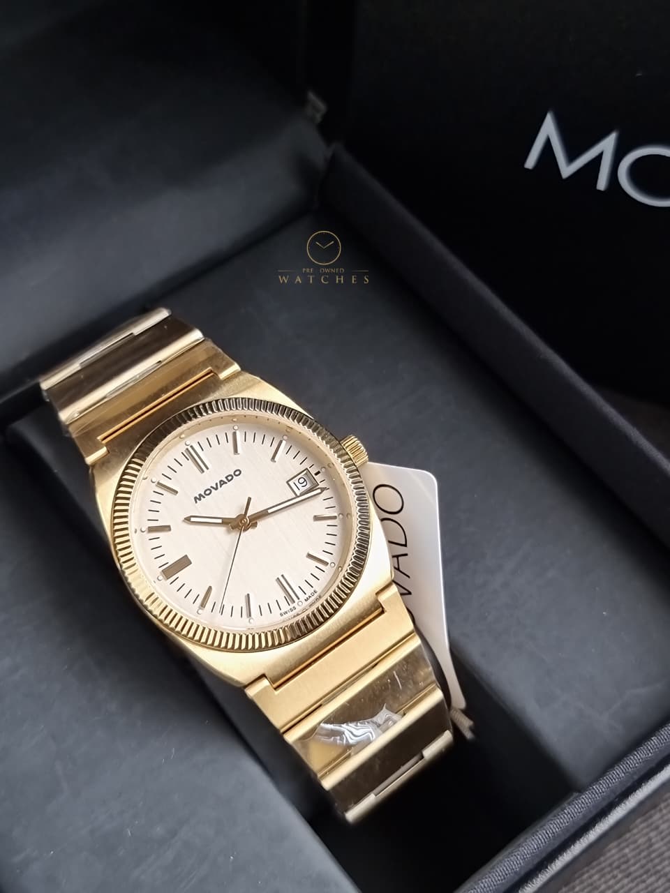 Movado Heritage Series Ondoplan Pale Gold Fluted bezel Ionic Men's Watch 3650217
