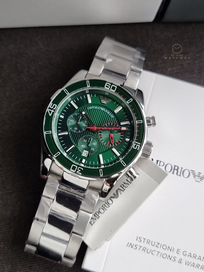 Emporio Armani Men’s Quartz Stainless Steel Green Dial 45mm Watch AR5934 Main Image