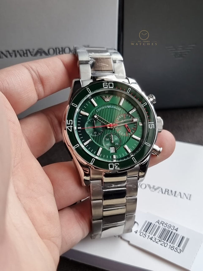 Emporio Armani Men’s Quartz Stainless Steel Green Dial 45mm Watch AR5934 Hover Image
