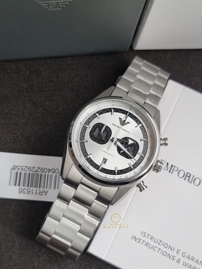 Emporio Armani Silver Tone Chronograph Watch AR11636 Hover Image