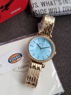 Fossil Bq5029 Ladies Watch Sky Blue Dial Quartz Watch
