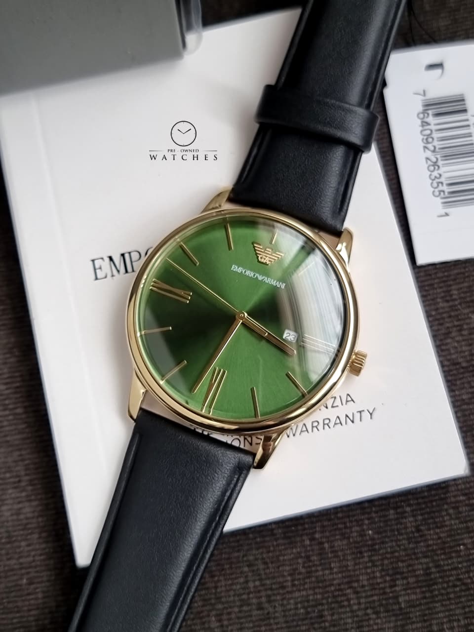 Emporio Armani Watch for Men, Quartz Three Hand Date Movement and 42mm Case Size with Leather Strap